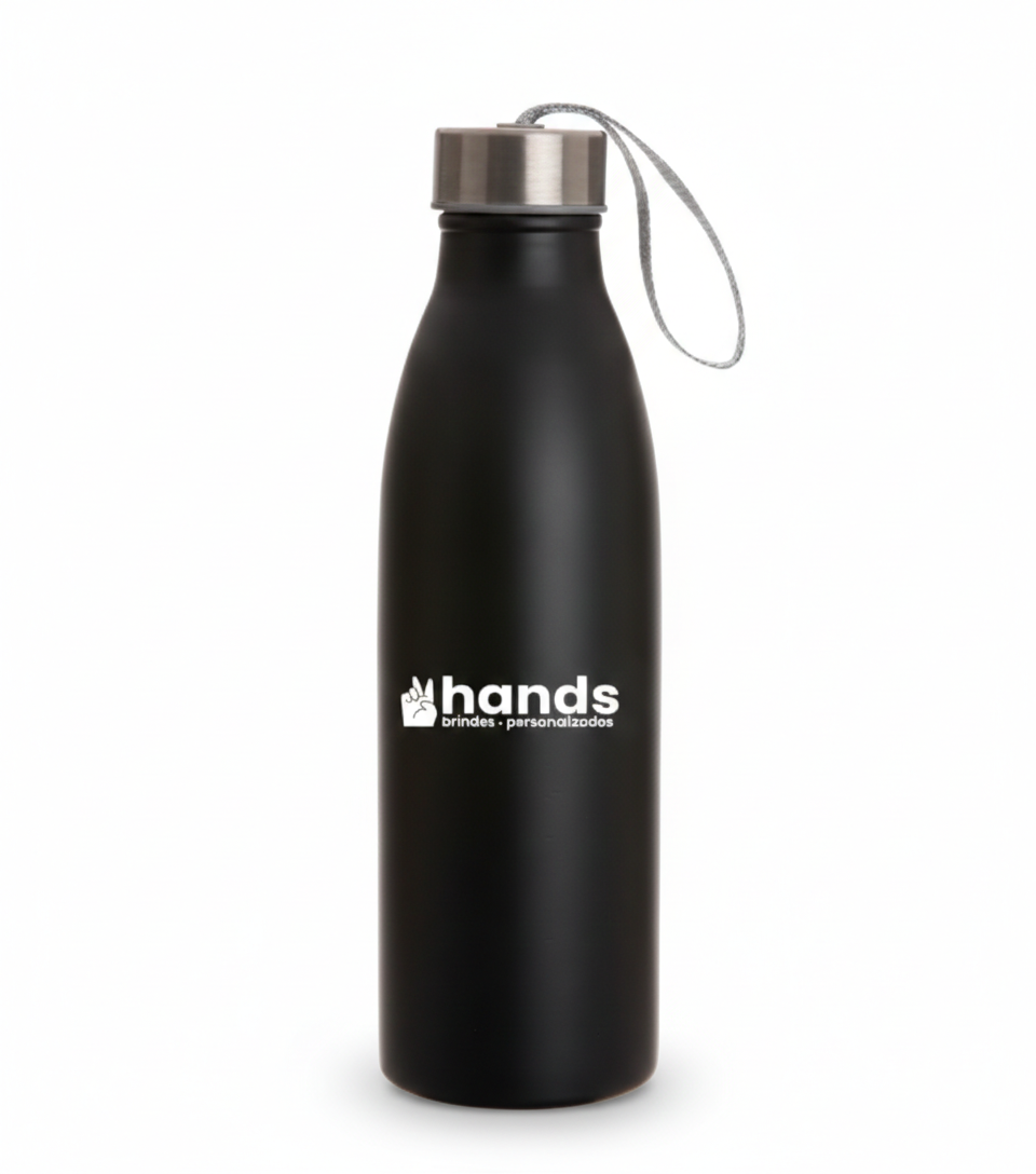 Garrafa Inox Minimalista 750ml com Alça de Nylon | Hands Perform Brindes